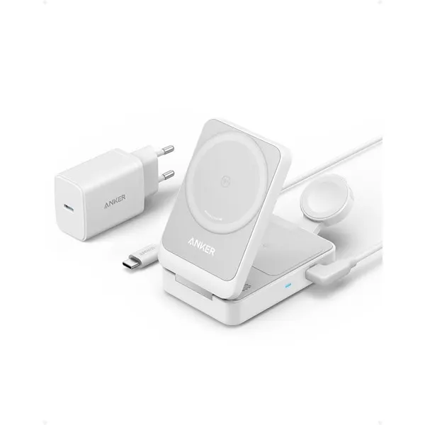 Anker MagGo Wireless Charging Station (Foldable 3-in-1) - White