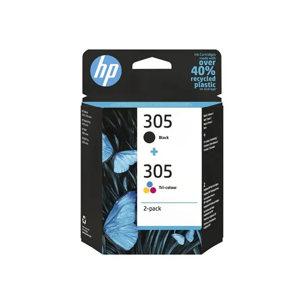 HP 305 / 6ZD17AE 2-Pack Tri-color + Black Ink - Bläckpatron Färg (cyan, magenta, gul)