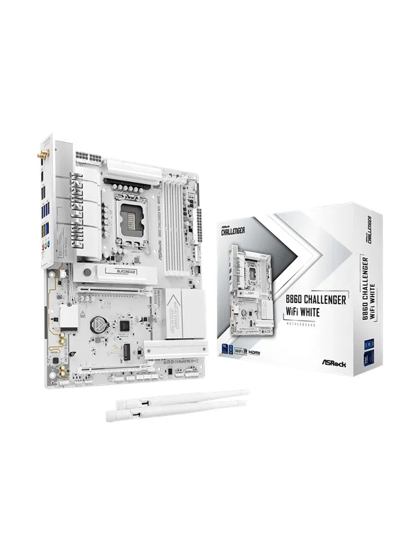 ASRock B860 Challenger WiFi White Moderkort - Intel B860 - Intel LGA1851 - DDR5 RAM - ATX
