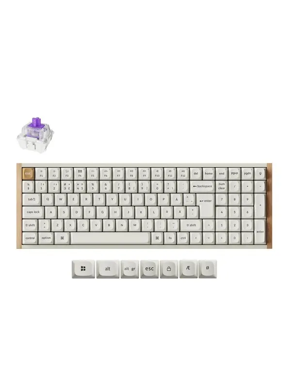 Keychron K4 HE SE (Wood) - Wireless Tri-Mode Hot Swap QMK Gateron 2.0 Purple Magnetic (Hall Effect) - Gaming Tangentbord - Nordisk - Vit