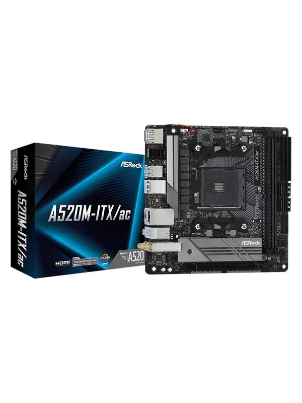 ASRock A520M-ITX/AC Moderkort - AMD A520 - AMD AM4 - DDR4 RAM - Mini-ITX