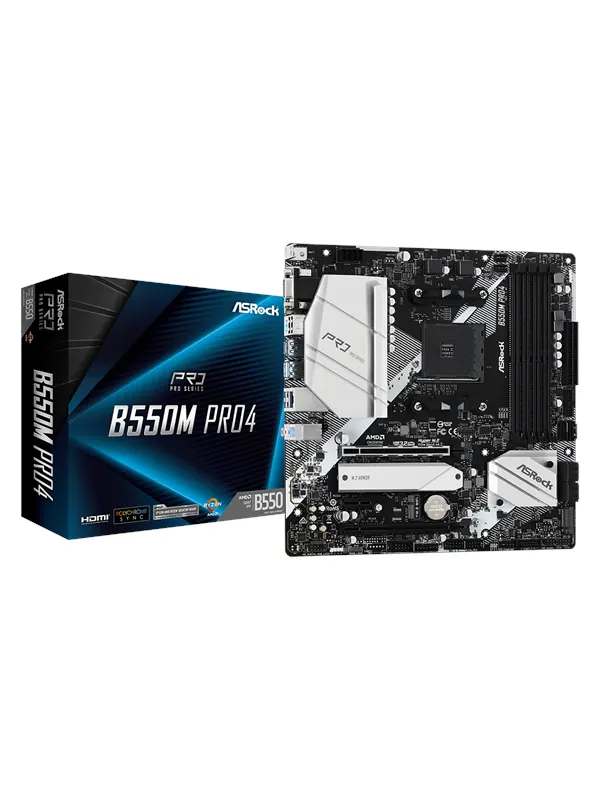 ASRock B550M PRO4 Moderkort - AMD B550 - AMD AM4 - DDR4 RAM - Micro-ATX