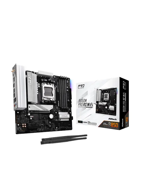 ASRock B850M Pro RS WiFi Moderkort - AMD B850 - AMD AM5 - DDR5 RAM - Micro-ATX