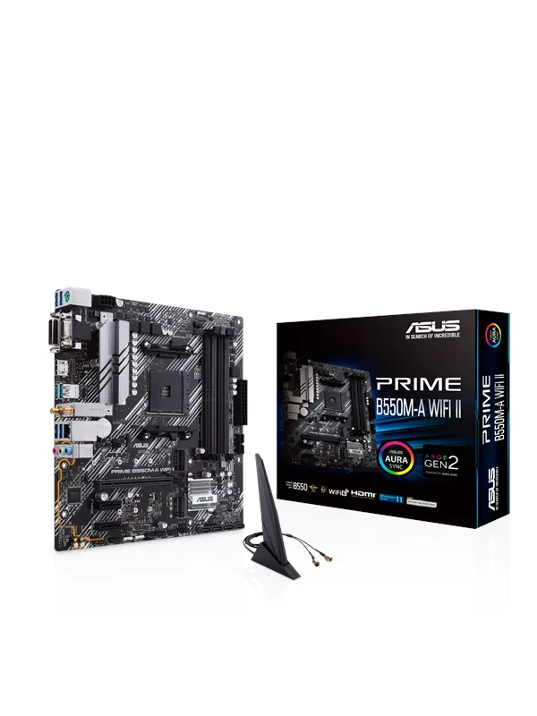 ASUS PRIME B550M-A WIFI II Moderkort - AMD B550 - AMD AM4 - DDR4 RAM - Micro-ATX