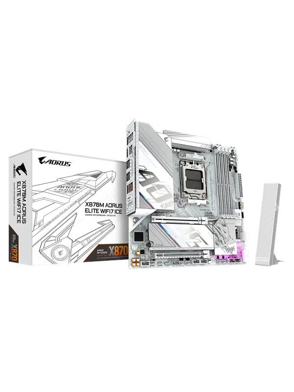 GIGABYTE X870M AORUS ELITE WIFI7 ICE Moderkort - AMD X870 - AMD AM5 - DDR5 RAM - Micro-ATX