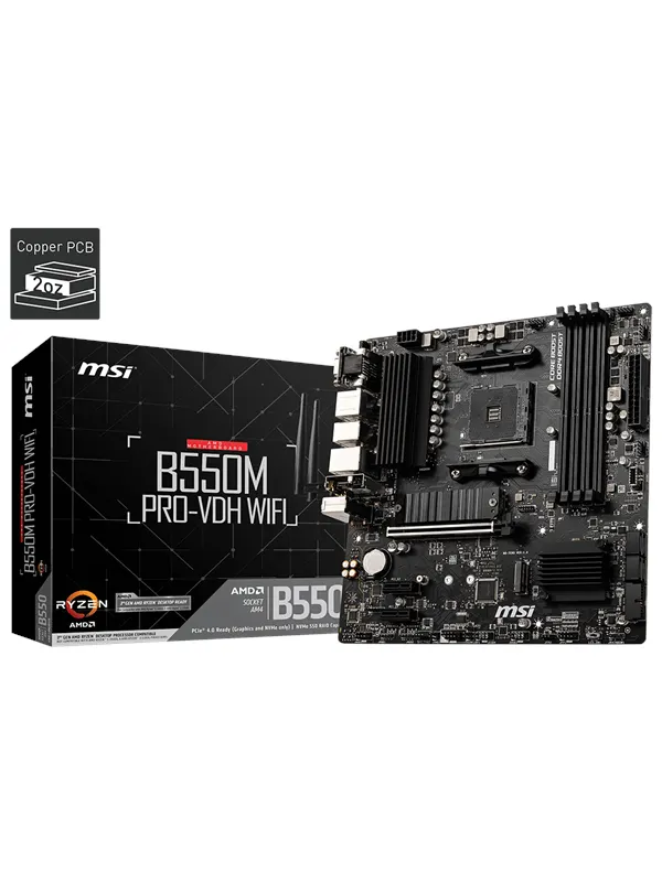MSI B550M PRO-VDH WIFI Moderkort - AMD B550 - AMD AM4 - DDR4 RAM - Micro-ATX
