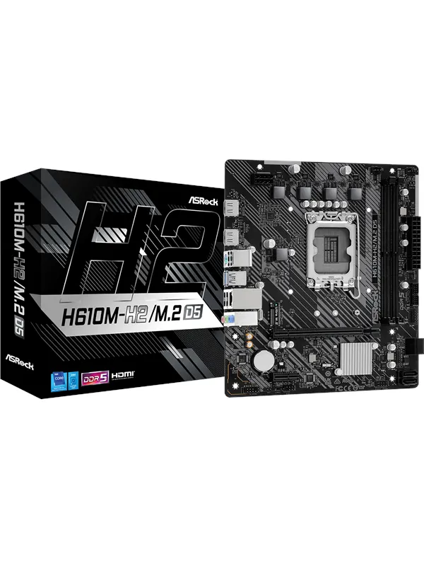 ASRock H610M-H2/M.2 D5 Moderkort - Intel H610 - Intel LGA1700 - DDR5 RAM - Micro-ATX