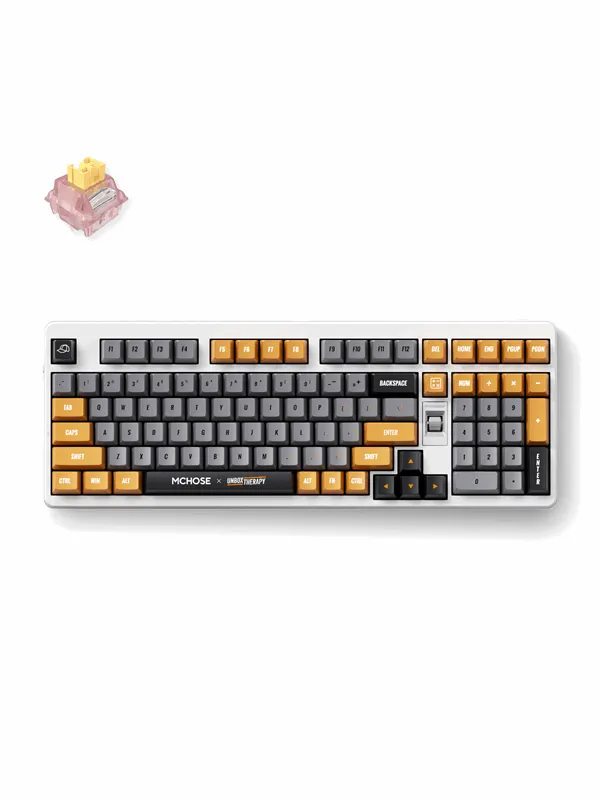 MCHOSE x Unbox Therapy - UT98 Silent Peach V3 (Retro Therapy) - Gaming Tangentbord - Engelska (US) - Vit