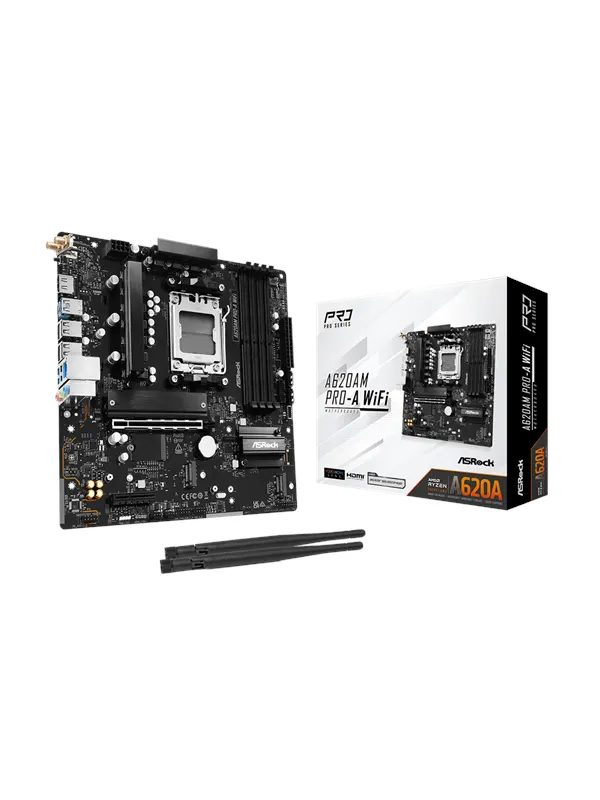 ASRock A620AM PRO-A WiFi Moderkort - AMD A620A - AMD AM5 - DDR5 RAM - Micro-ATX