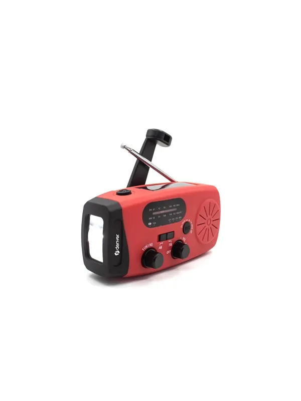 DENVER SCR-2007 - Emergency Radio - Solar - Dynamo - 2000 mAh Powerbank - FM - FM - Mono - Röd