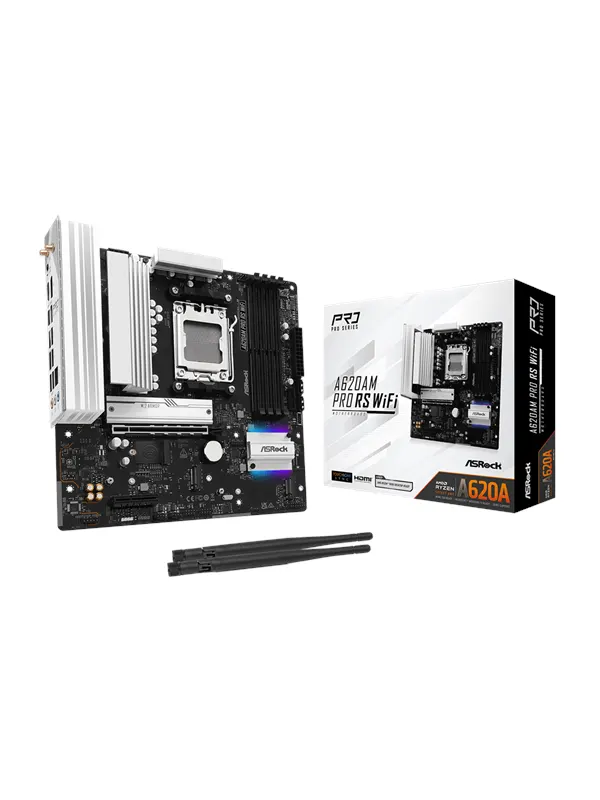 ASRock A620AM PRO RS WIFI Moderkort - AMD A620A - AMD AM5 - DDR5 RAM - Micro-ATX