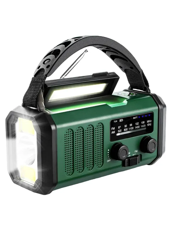 Lippa Emergency Radio - Solar - Dynamo - Compass - 10.000 mAh Power Bank - AM/FM - Mono - Grön