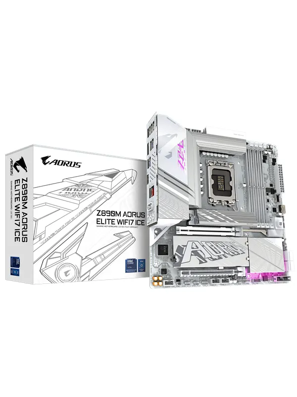 GIGABYTE Z890M AORUS ELITE WIFI7 ICE Moderkort - Intel Z890 - Intel LGA1851 - DDR5 RAM - Micro-ATX