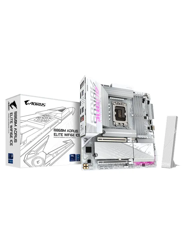 GIGABYTE B860M AORUS ELITE WIFI6E ICE Moderkort - Intel B860 - Intel LGA1851 - DDR5 RAM - Micro-ATX