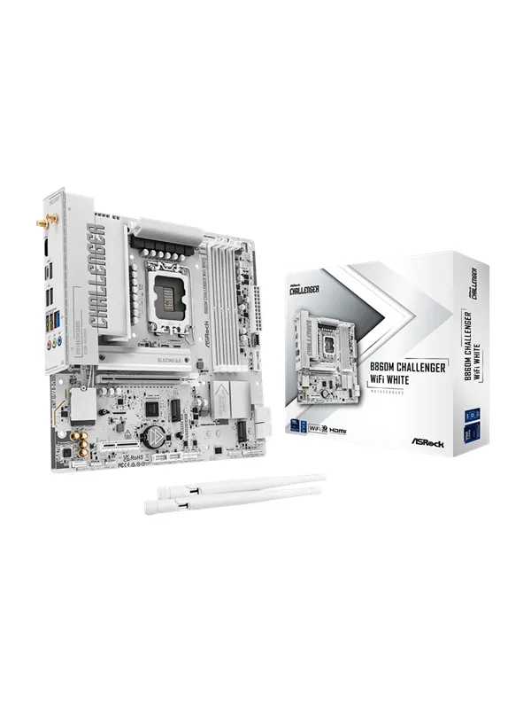 ASRock B860M Challenger WiFi White Moderkort - Intel B860 - Intel LGA1851 - DDR5 RAM - Micro-ATX
