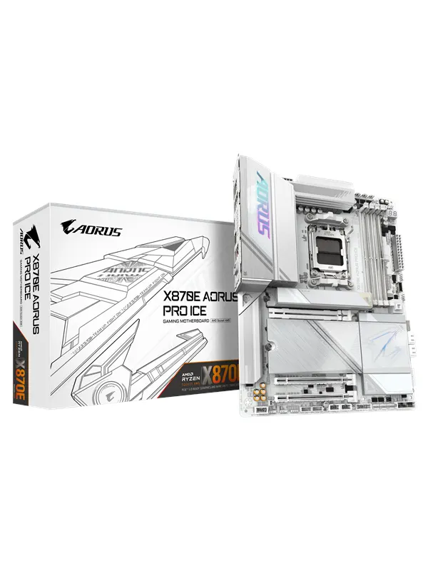 GIGABYTE X870E AORUS PRO ICE Moderkort - AMD X870E - AMD AM5 - DDR5 RAM - ATX