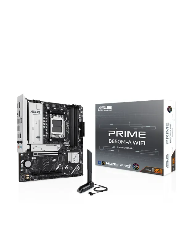 ASUS PRIME B850M-A WIFI Moderkort - AMD B850 - AMD AM5 - DDR5 RAM - Micro-ATX