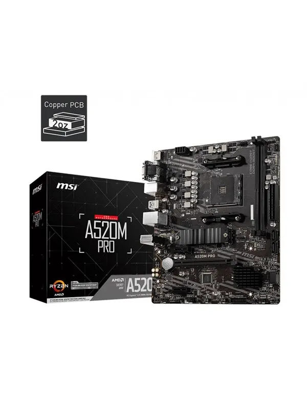 MSI A520M PRO Moderkort - AMD A520 - AMD AM4 - DDR4 RAM - Micro-ATX