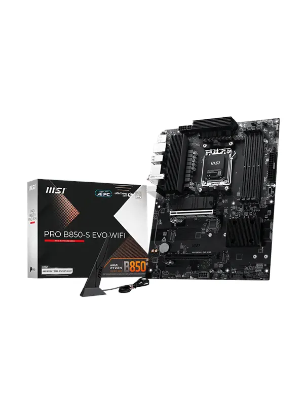 MSI PRO B850-S EVO WIFI Moderkort - AMD B850 - AMD AM5 - DDR5 RAM - ATX