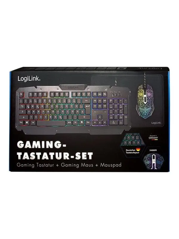 LogiLink Gaming-Set keyboard mouse and mouspad - Gaming Tangentbord - Tysk - Svart