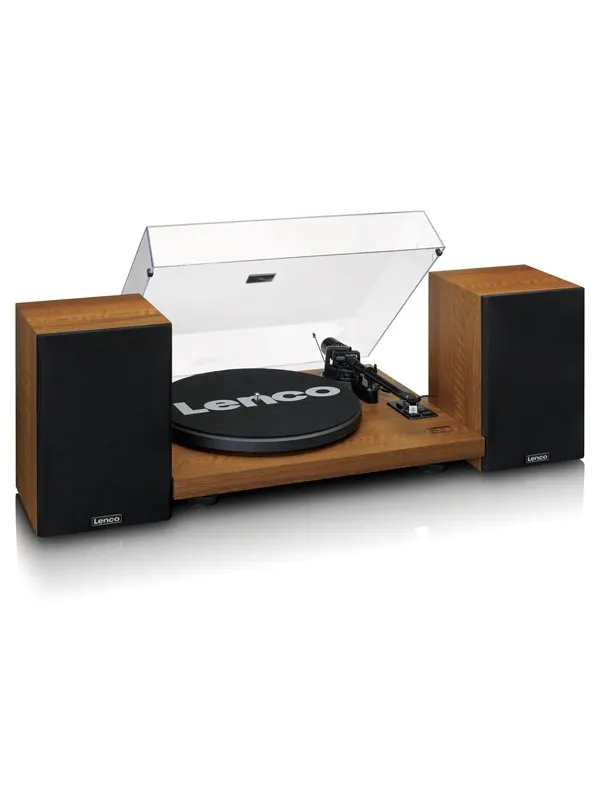 Lenco LS-480WD - Record player with built-in amplifier and Bluetooth® plus 2 external speakers - Wood - Skivspelare