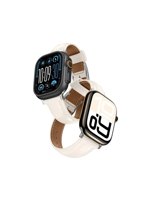 AmazingThing Class Band Leather Strap for Apple Watch 45 / 46 / 49 mm - Light Beige