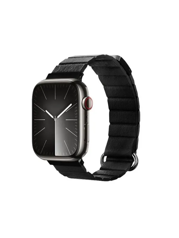 CRONG Eclipse - Magnetic Leather Apple Watch Band 44/45/46/49 mm - Black