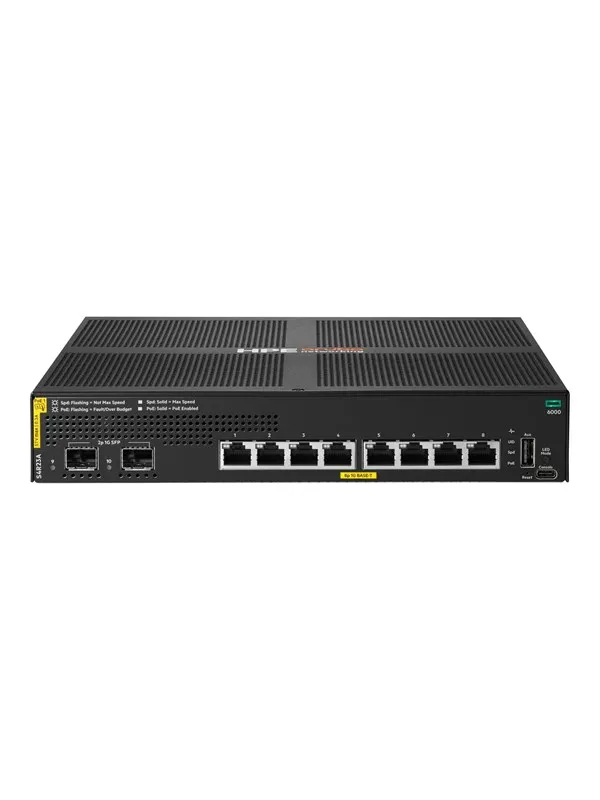 Hewlett Packard Enterprise HPE Aruba Networking CX 6000 8p 10M/100M/1G Class4 PoE 2p SFP 1G 67W Switch