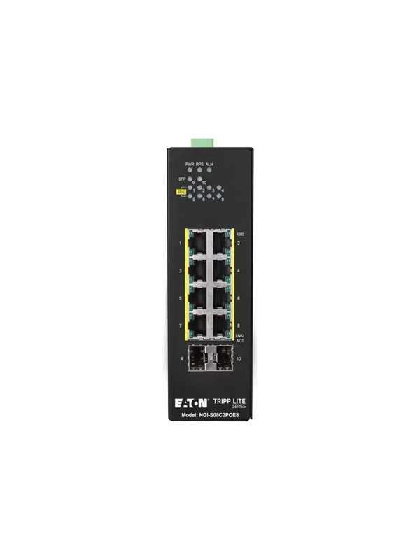 Tripp Lite Eaton  series 8-Port Lite Managed Industrial Gigabit Ethernet Switch - 10/100/1000 Mbps PoE+ 30W 2 GbE SFP Slots -10° to 60°C DIN Mount