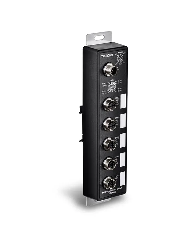 TRENDnet 5-Port Industrial EN50155 M12 Gigabit PoE+ Railway Switch