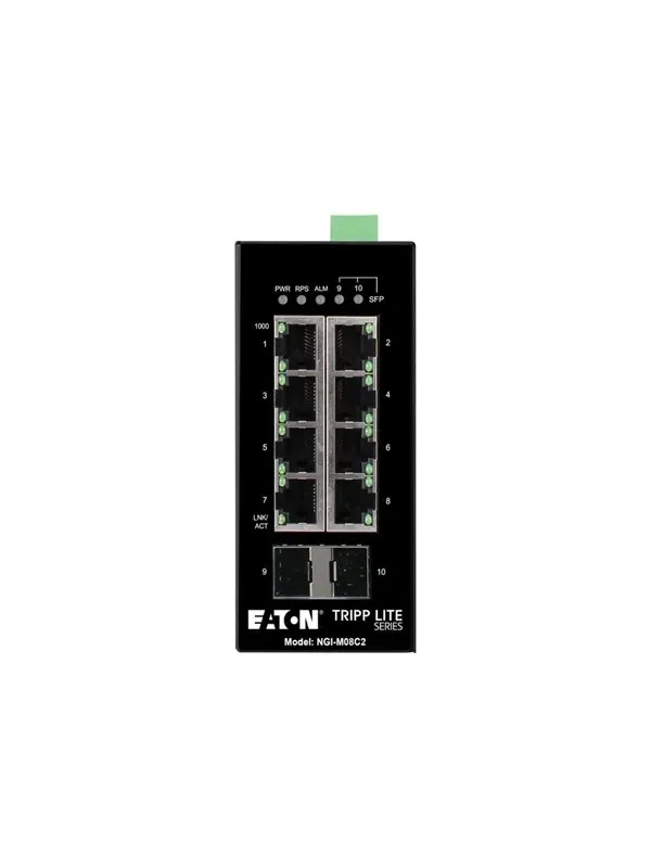 Tripp Lite Eaton  series 8-Port Managed Industrial Gigabit Ethernet Switch - 10/100/1000 Mbps 2 GbE SFP Slots -40° to 75°C DIN Mount