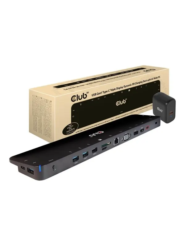 Club 3D Triple Display Dynamic PD Charging Dock - docking station - USB-C - VGA HDMI DP - GigE
