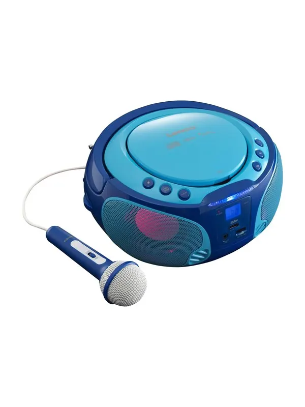 Lenco SCD-650BU - Portable FM Radio CD/MP3/USB Microphone & Light Effects - Blue - FM - Stereo - Blue