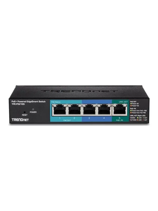 TRENDnet TPE-P521ES 5-Port Gigabit PoE+ Powered EdgeSmart Switch with PoE Pass Through