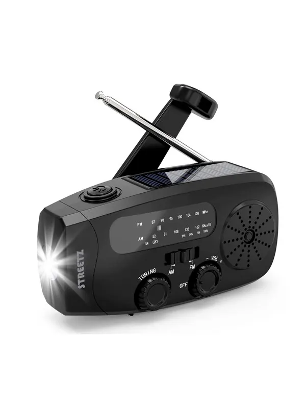 STREETZ Emergency Solar Crank Radio - AM/FM - Mono - Svart