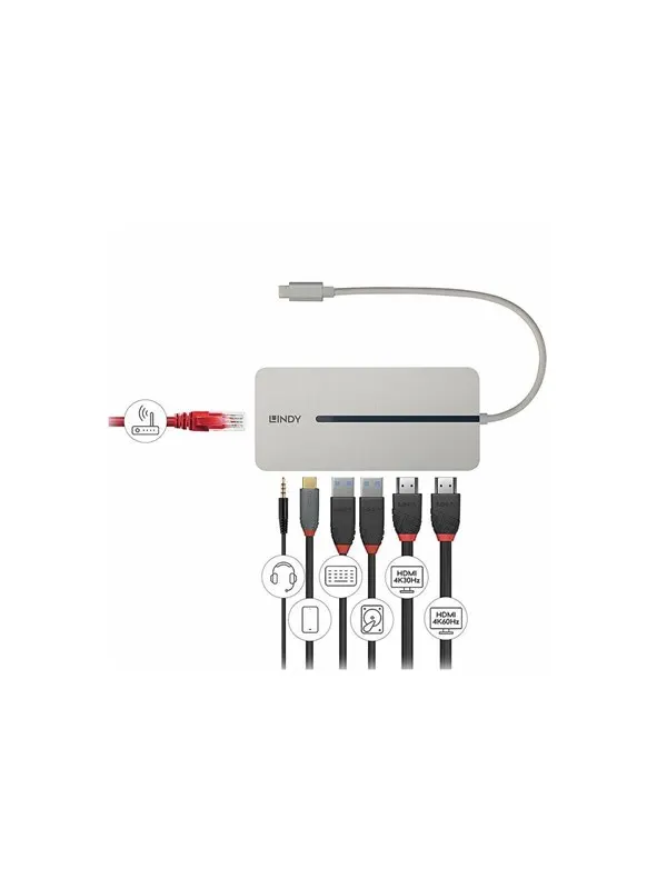 Lindy - docking station - USB-C 3.2 - 2 x HDMI - 1GbE