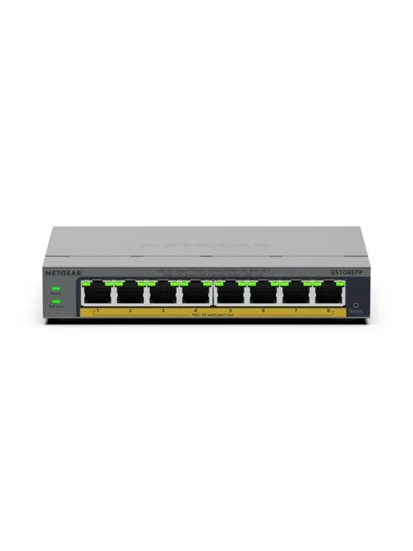 Netgear GS108EPP 8-Port Gigabit Ethernet Easy Smart High-Power PoE+ Switch (123W)