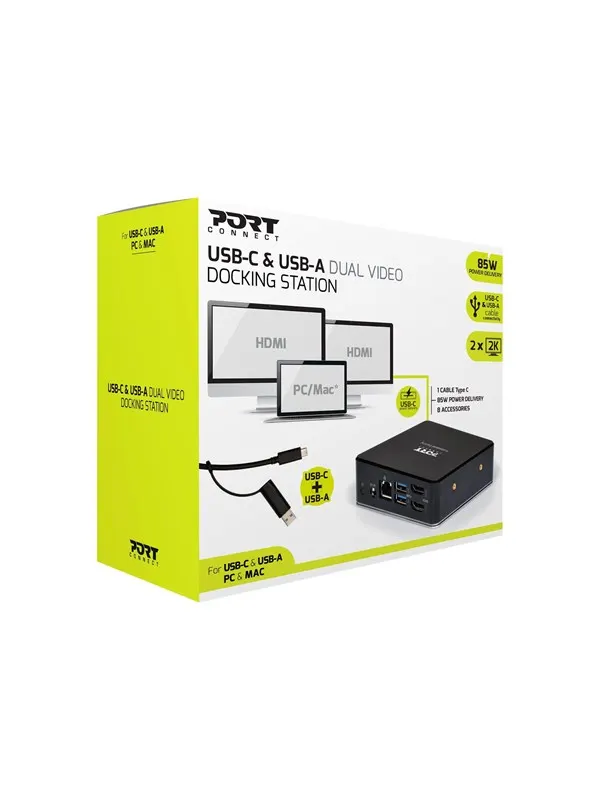 PORT Designs PORT connect USB-C &amp; USB-A Dual Video Docking Station 2 X 2K