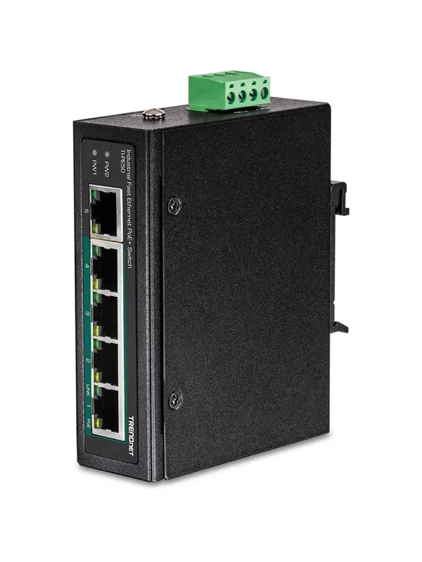 TRENDnet TI-PE50 5-Port Industrial Fast Ethernet PoE+ DIN-Rail Switch