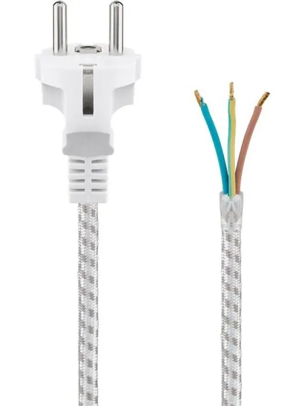 Pro Heat-resistant safety plug cord for assembly 3 m white-silver