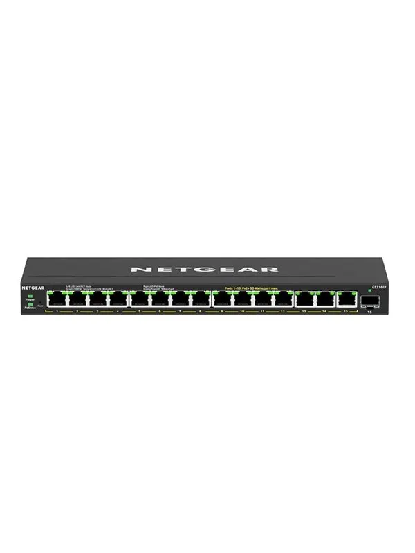 Netgear GS316EP-100PES 16-Port PoE+ Gigabit Ethernet Plus Switch (180W) with 1 SFP Port
