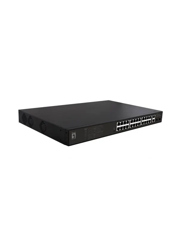 LevelOne GEP-2821 28-Port Gigabit PoE Switch 24 PoE Outputs 2 x Gigabit RJ45 2 x Gigabit SFP 802.3at/af PoE 390W