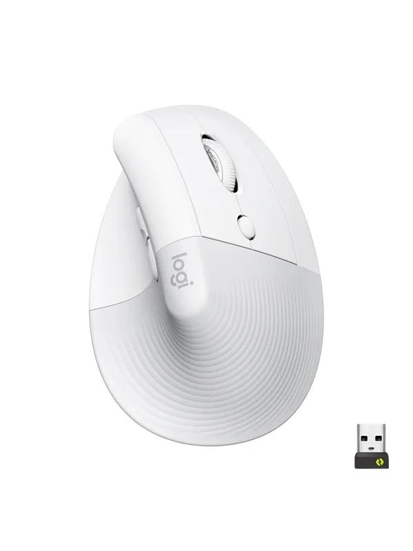 Logitech Lift Right Vertical - White - Ergonomisk mus - Optic - 6 knappar - Vit
