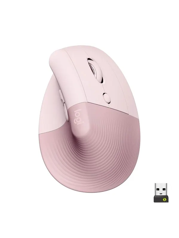 Logitech Lift Right Vertical - Rose - Ergonomisk mus - Optic - 6 knappar - Röd