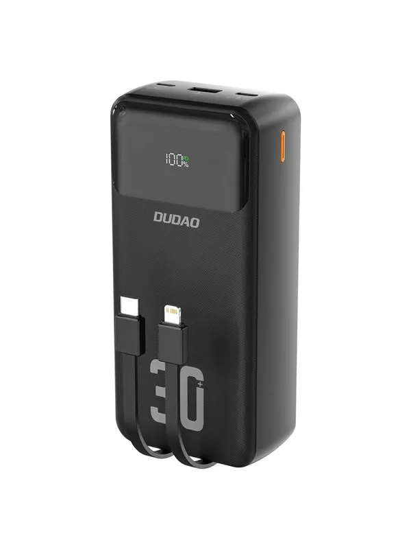 Dudao K15MAX PD 22.5 W Powerbank with Built-in Cables - Black - 30000 mAh
