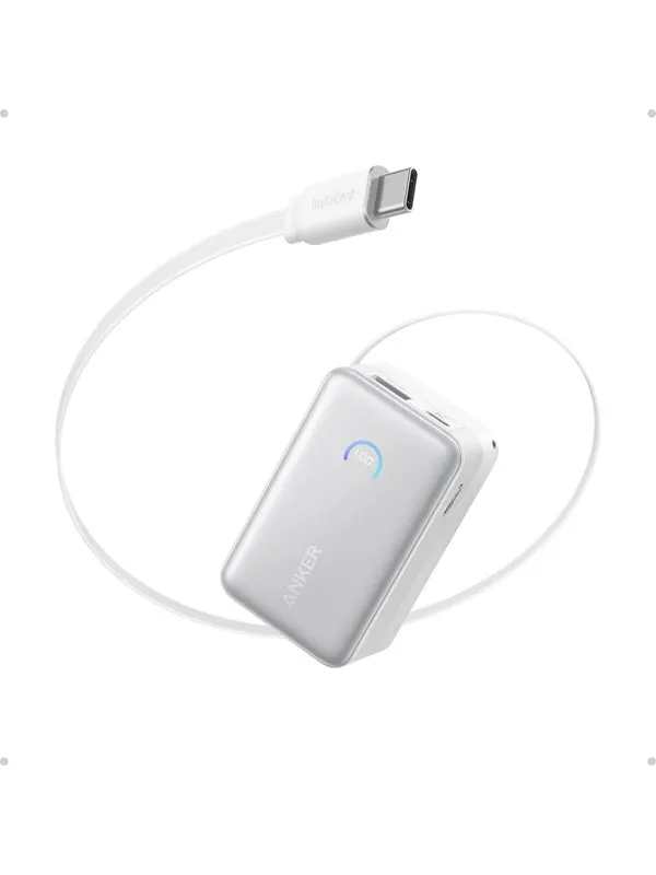 Anker Nano Power Bank (10K 45W Built-In Retractable USB-C Cable) - White - 10000 mAh