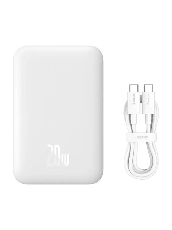 Baseus Magnetic Mini Air PPCXM06A 6000mAh 20W Power Bank with Simple Series USB-C Cable - White - 6000 mAh