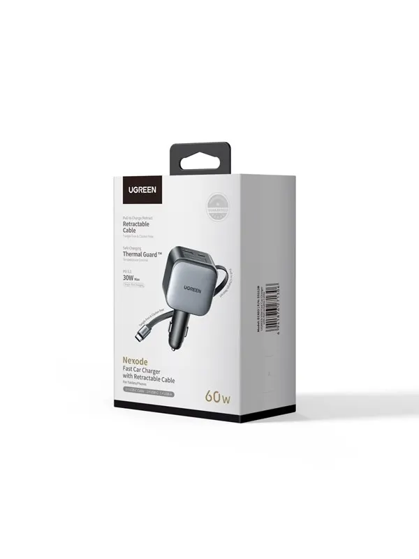 UGREEN 60 W Fast Car Charger with Retractable Cable