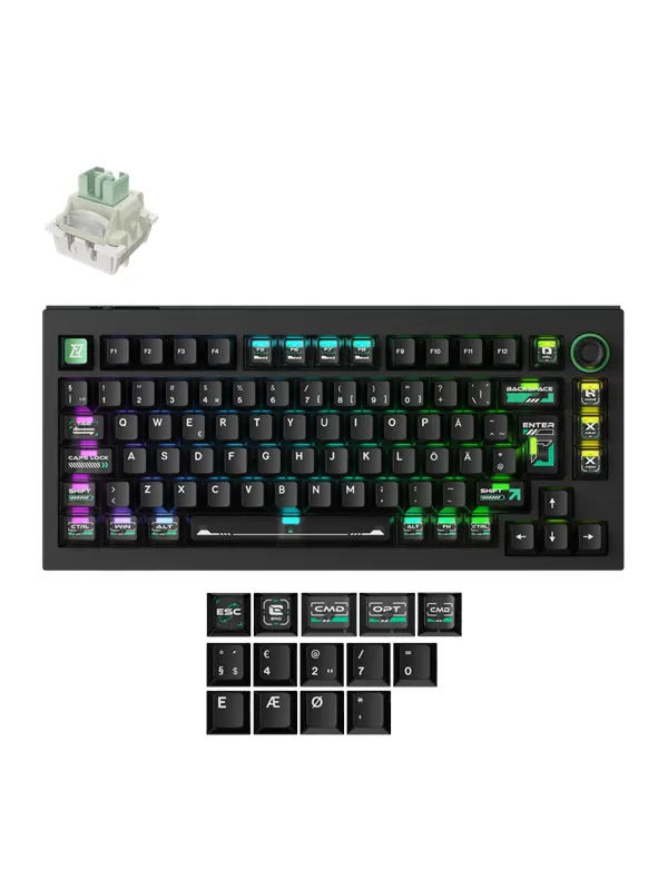 Keychron Lemokey L5 HE - 8K 75% Knob Cyber Lime Magnetic Switch (Hall Effect) - Gaming Keyboard - Utan numpad - Nordisk - Svart