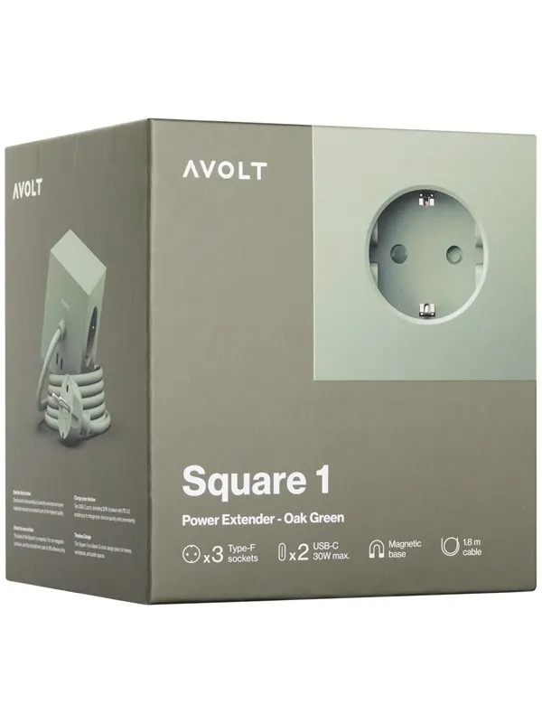 AVOLT Square 1 with 30W Dual USBC &amp; Magnetic base 1.8m Oak Green